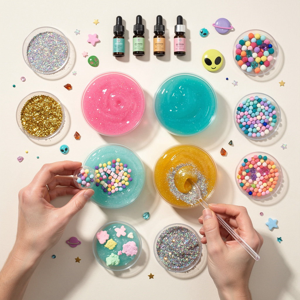 RM slime dxb colorful customizable slime with glitter, foam beads, and vibrant colors for creative sensory play